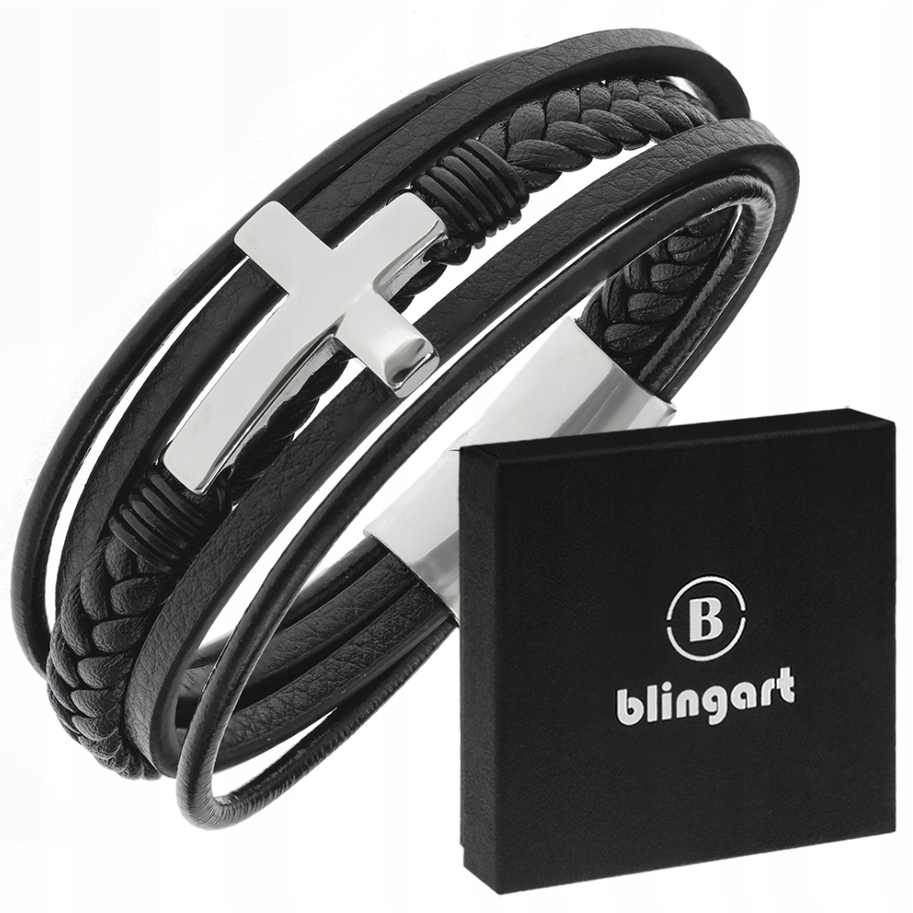 

Bransoletka damska Skórzana krzyż Grawer plecionka