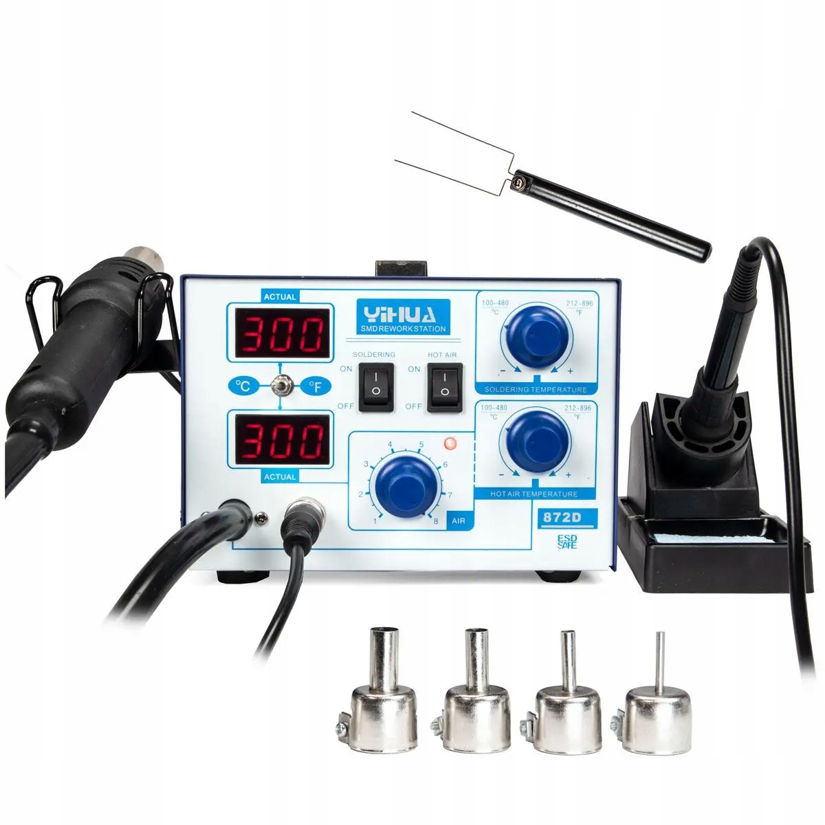 Pájecí stanice 2v1: hot air hrotová 700W Yihua 872D Esd Pid Led Smd Bga