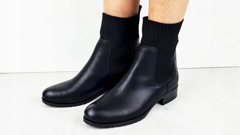 CZARNE PŁASKIE ELASTYCZNE BOTKI BUTY SZTYBLETY 37 Marka Ideal Shoes