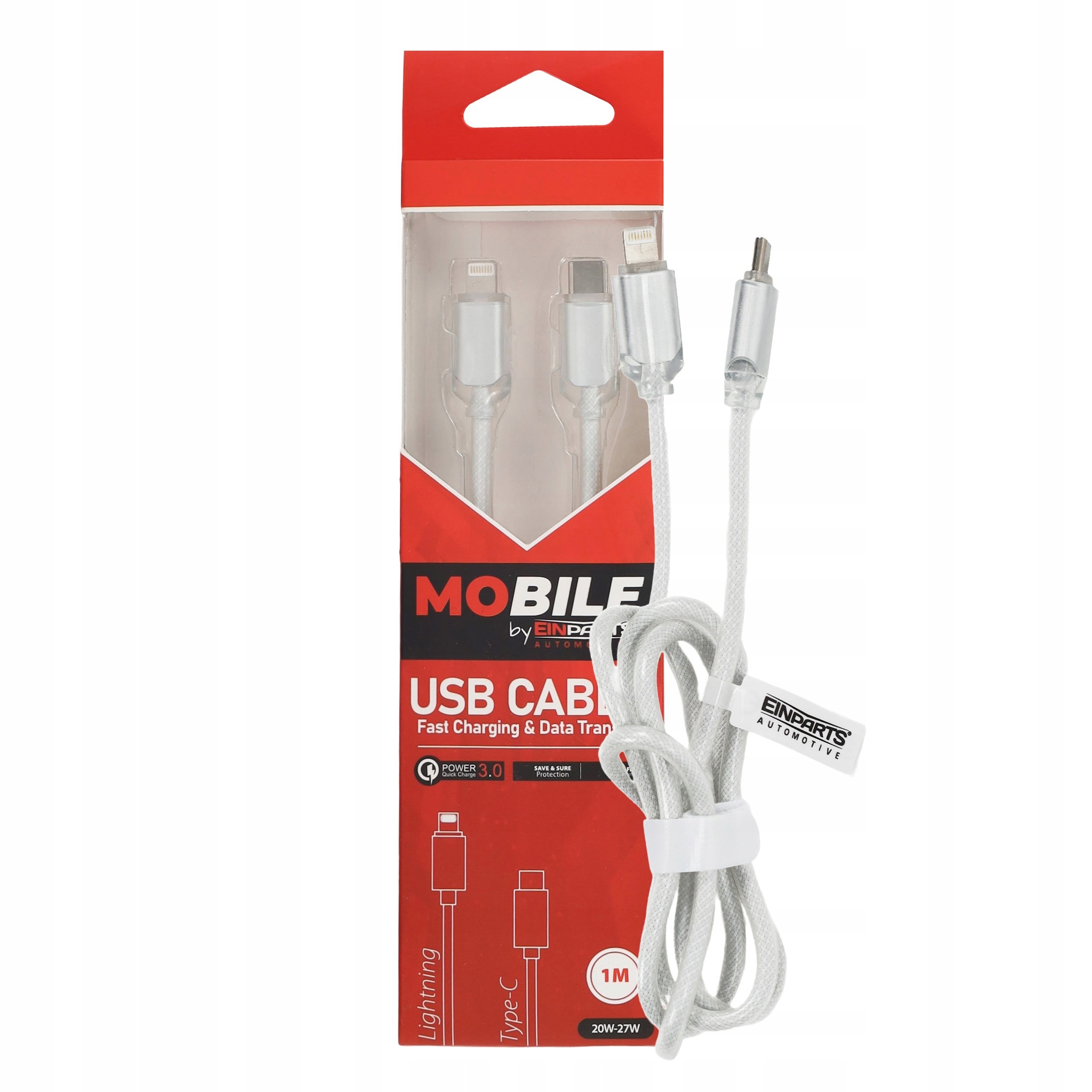 Kabel Usb-c do Lightning 1 m 27W Pd Qc 3.0 nylonowy biały