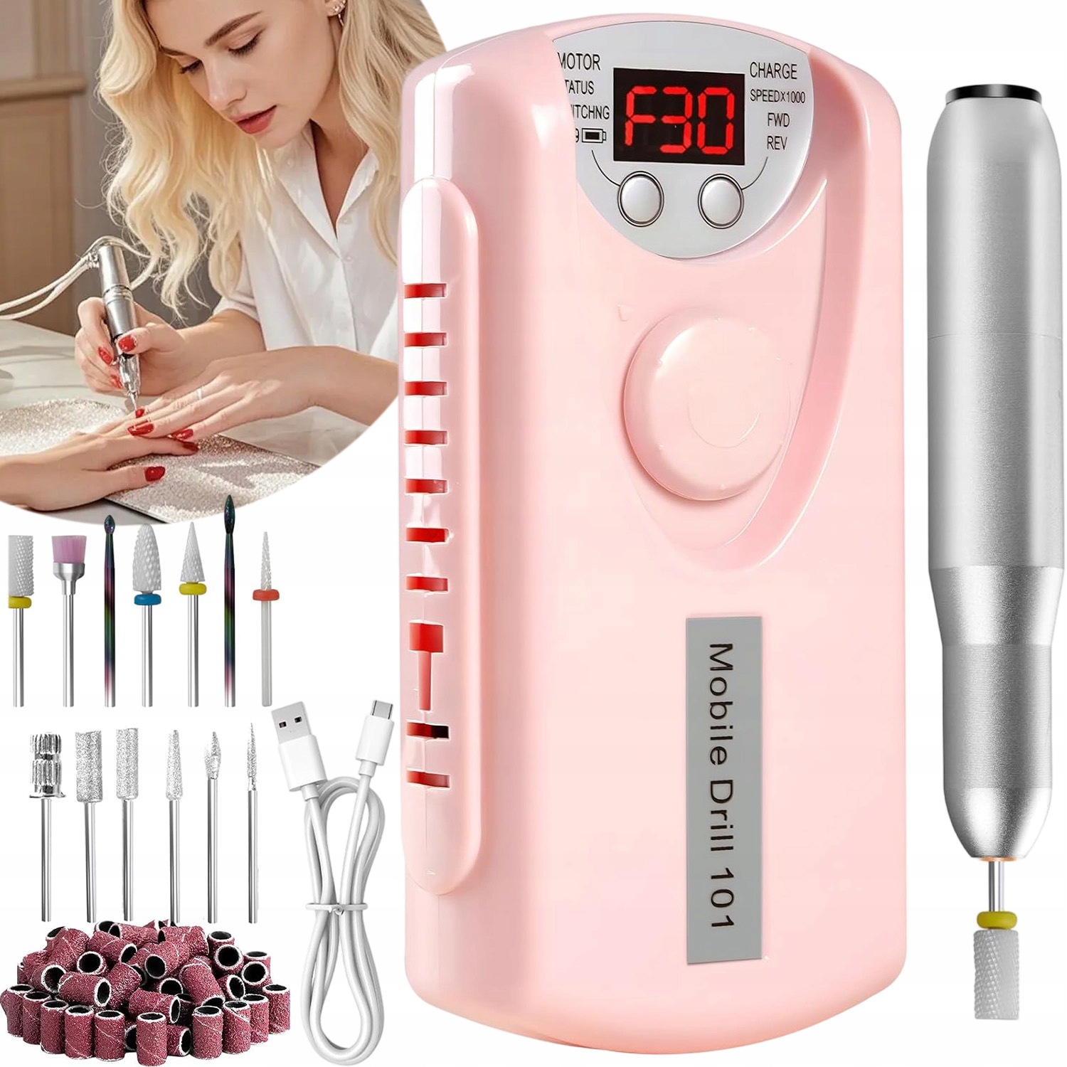 Profesionální Elektrický Pilník Na Nehty 1200 Mah, Tichý, Multifunkční