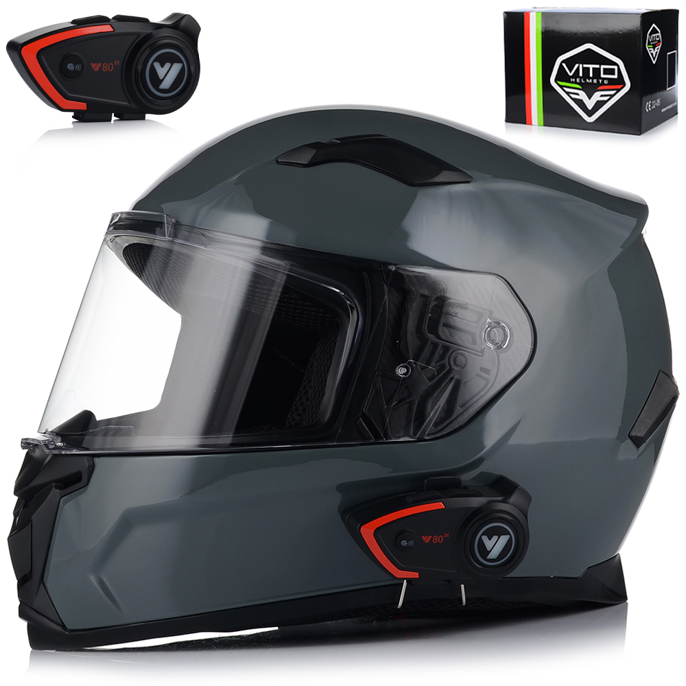 Motocyklová Prilba Vito Duomo Šedý Lesk Interkom Vito Bluetooth
