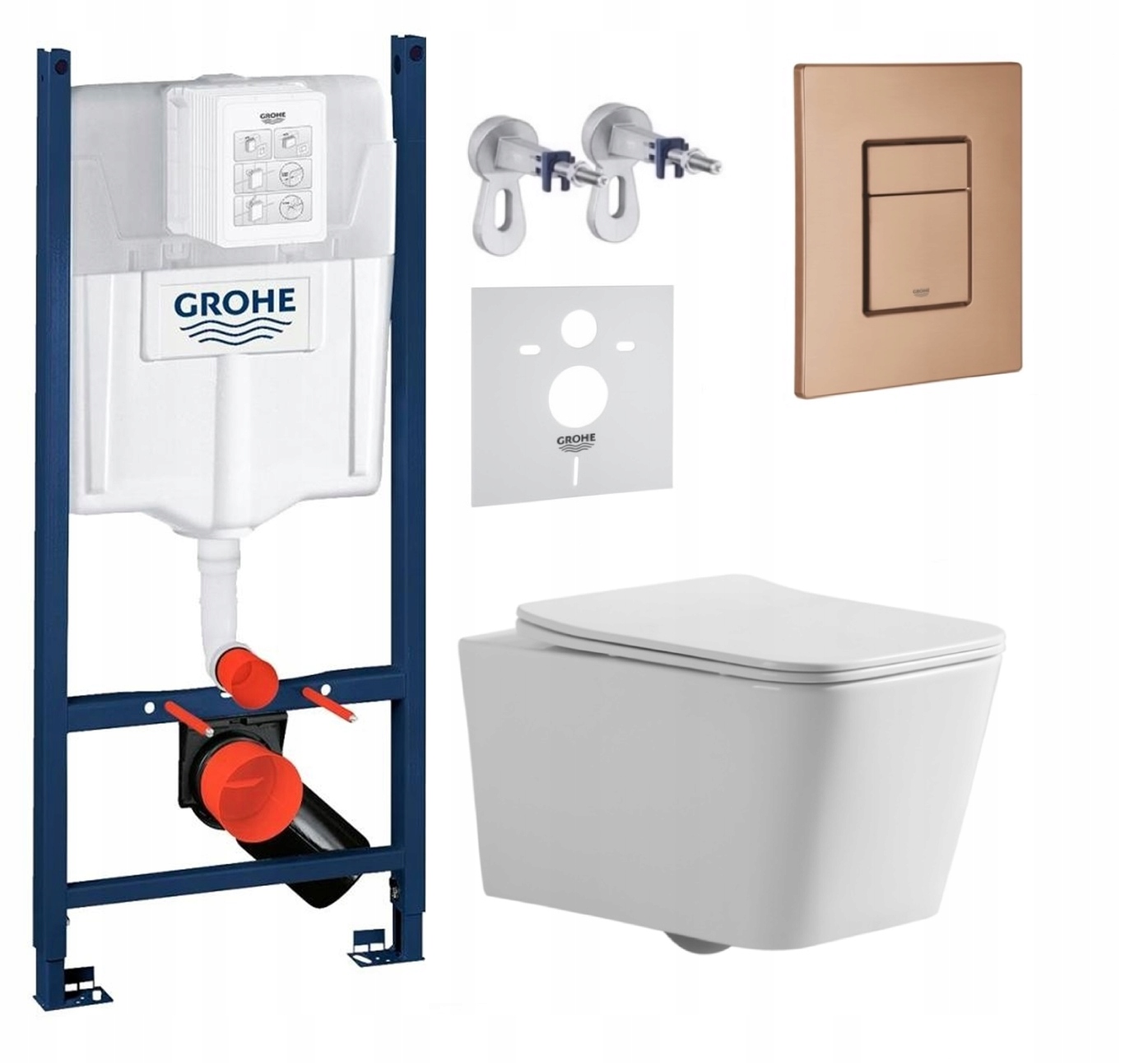Wc sada Grohe s Wc misou Bilovec a tlačidlom, brúsená meď Fresh