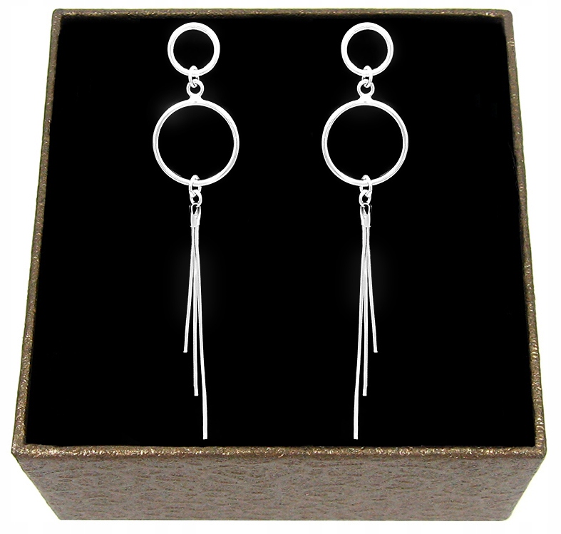 Wiszące Długie Kolczyki Srebrne Koła Kółeczka Linki Srebro Próby 925 A17
