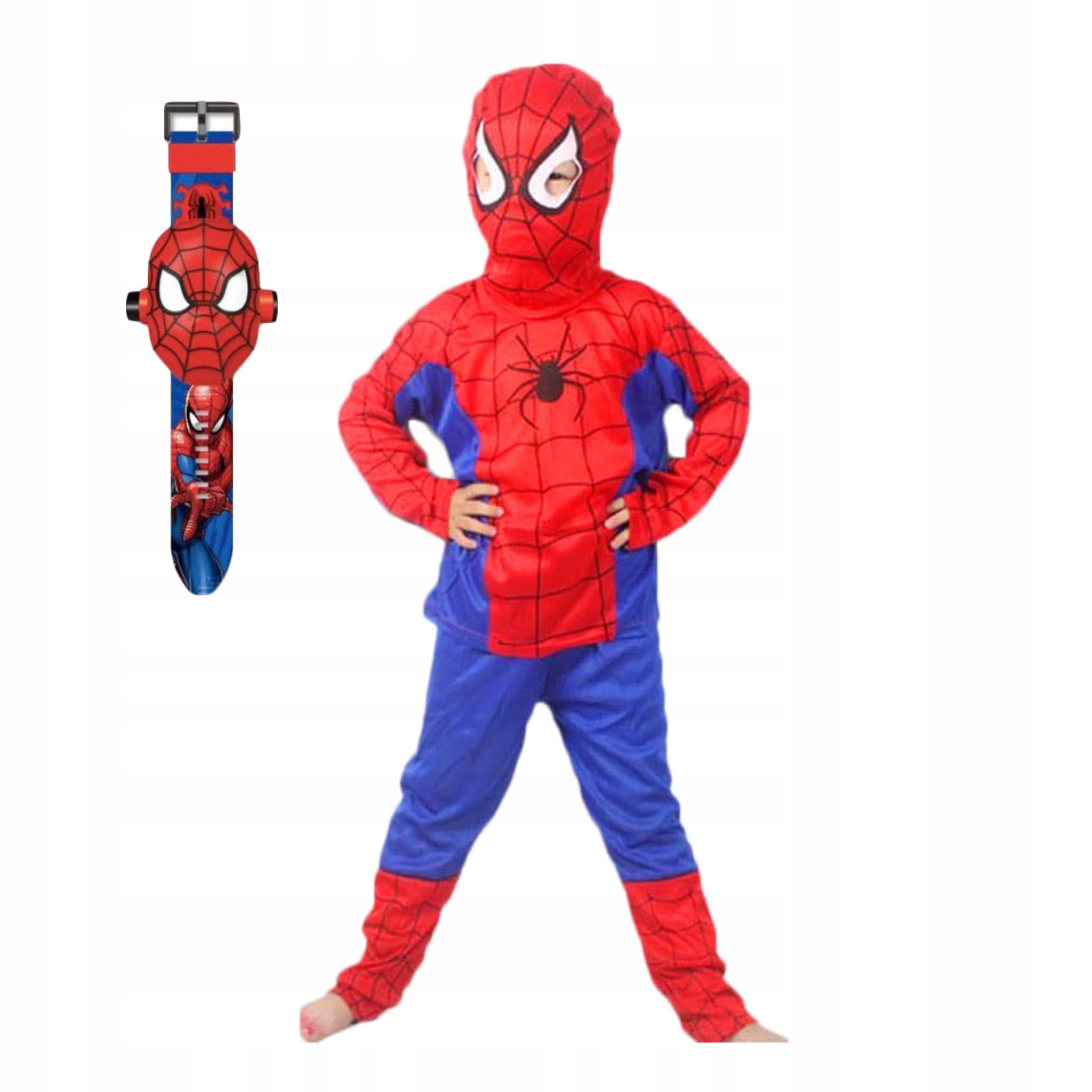 M STRÓJ SPIDERMAN KOSTIUM KARNAWAŁOWY 110/122 cm + ZEGAREK