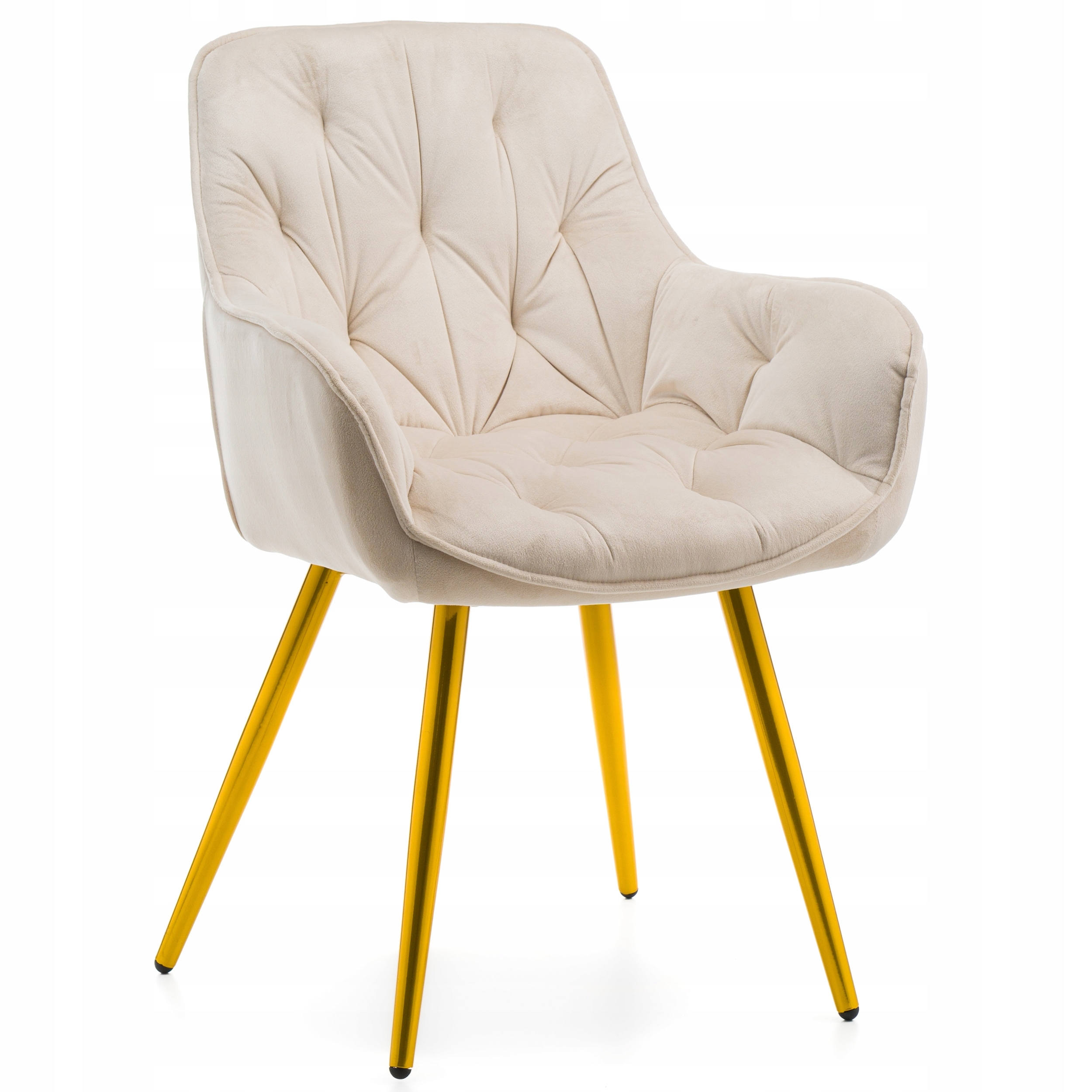 KRZESŁO TAPICEROWANE PIKOWANE GLAMOUR NOWOCZESNE WELUROWE BEŻOWE Kod producenta SIENA BEŻOWE WELUR ZŁOTE NOGI