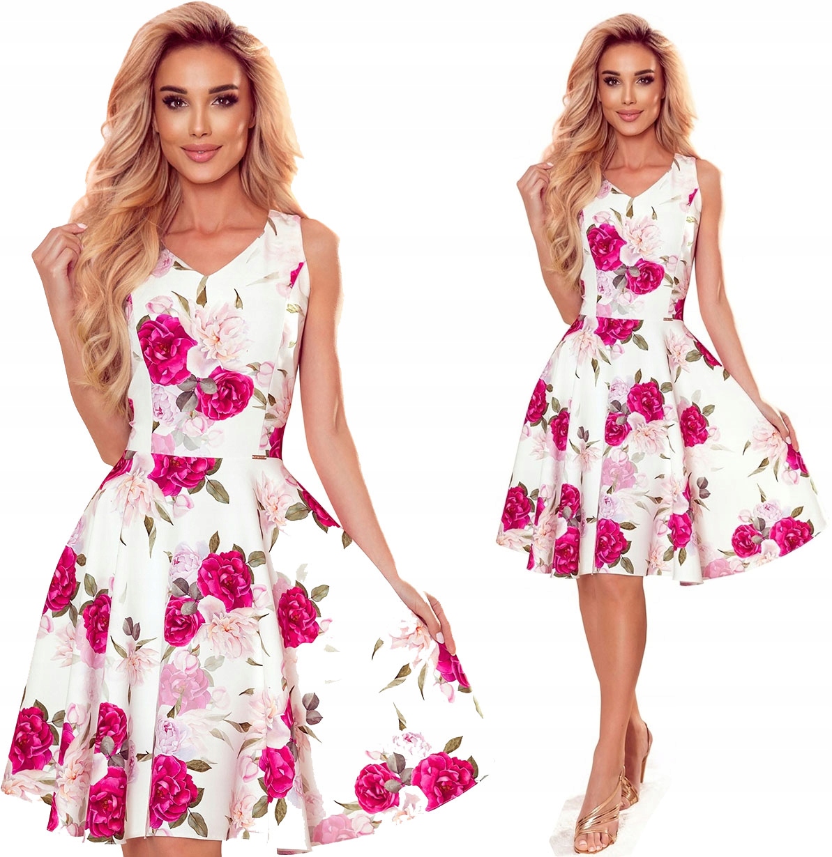Roztomilé Rozkládací Šaty Na Ramínka Před Kolenem, Velké Růže, Velikost S