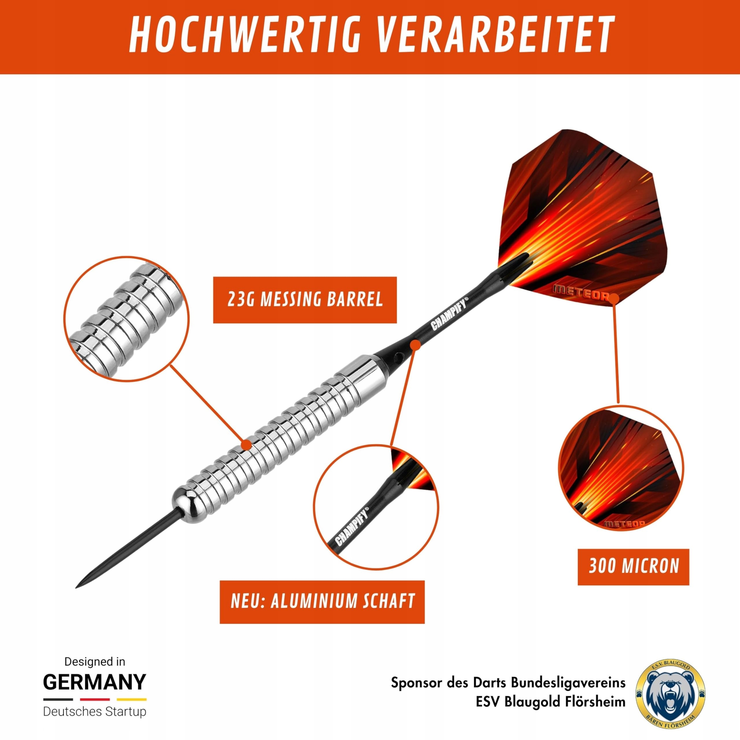 CHAMPIFY Zestaw Mosiężnych Rzutek Meteor 23g Stalowe Groty 3 Rzutki — miniatura 2