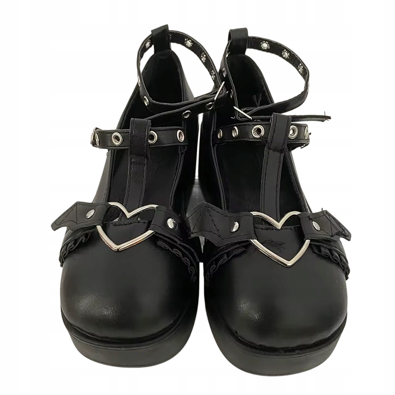 Černé dámské boty platforma Mary Jane styl goth, lolita, srdce 35