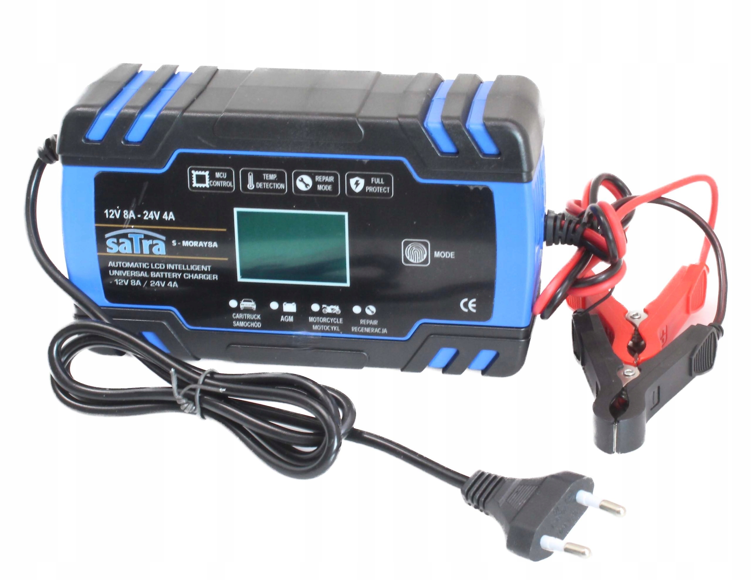 Prostownik Automatyczna Ładowarka Akumulatorów 12V/24V 8A/4A LCD Agm Efb