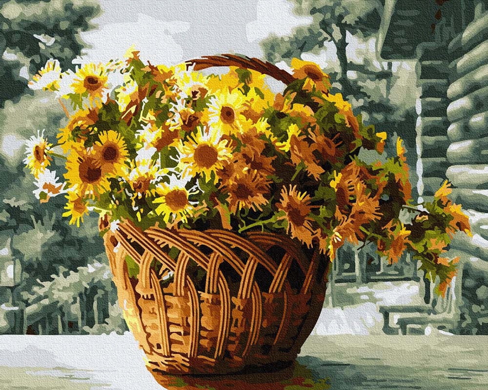 Подсолнухи в корзине