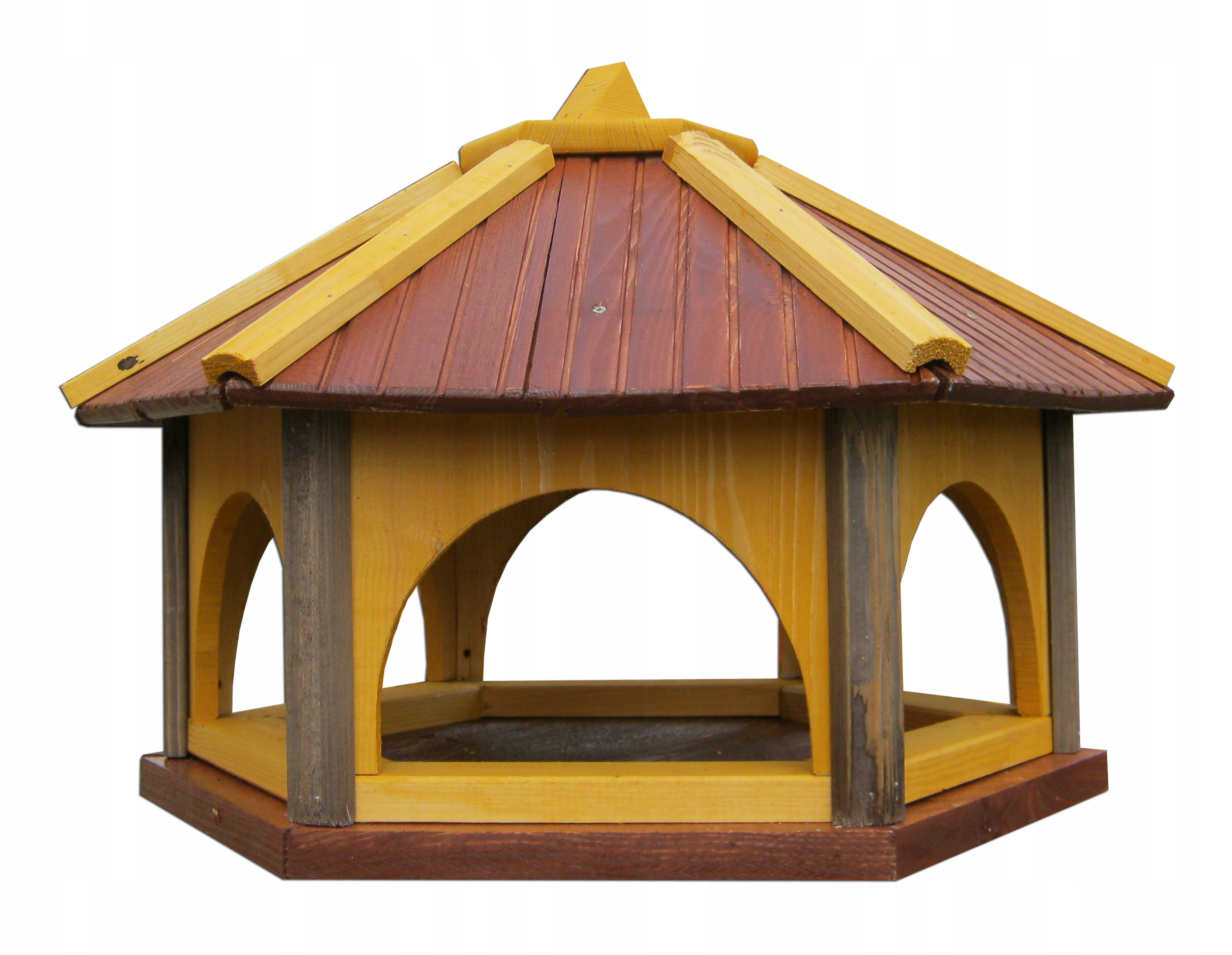 Duży karmnik dla ptaków z drewna do ogrodu brąz K60 XXL opcja ze stojakiem