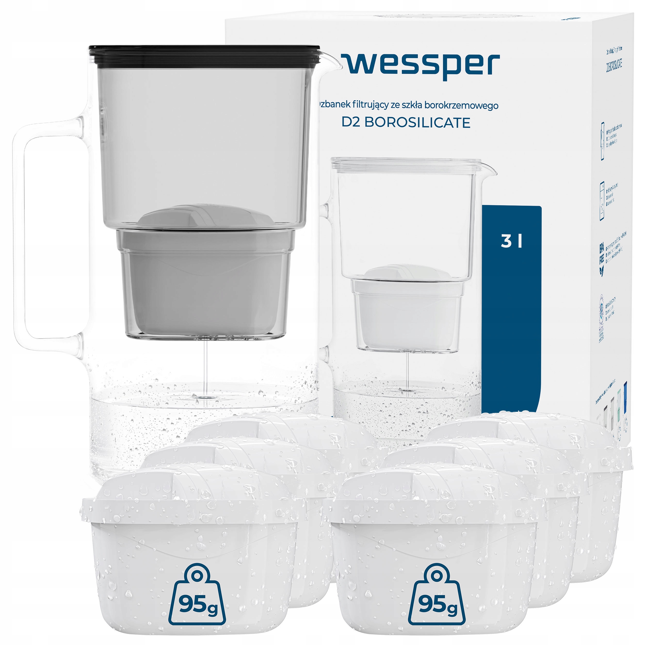 Filtrační konvice Wessper AquaMax 3l 7 vodních filtrů Wessper