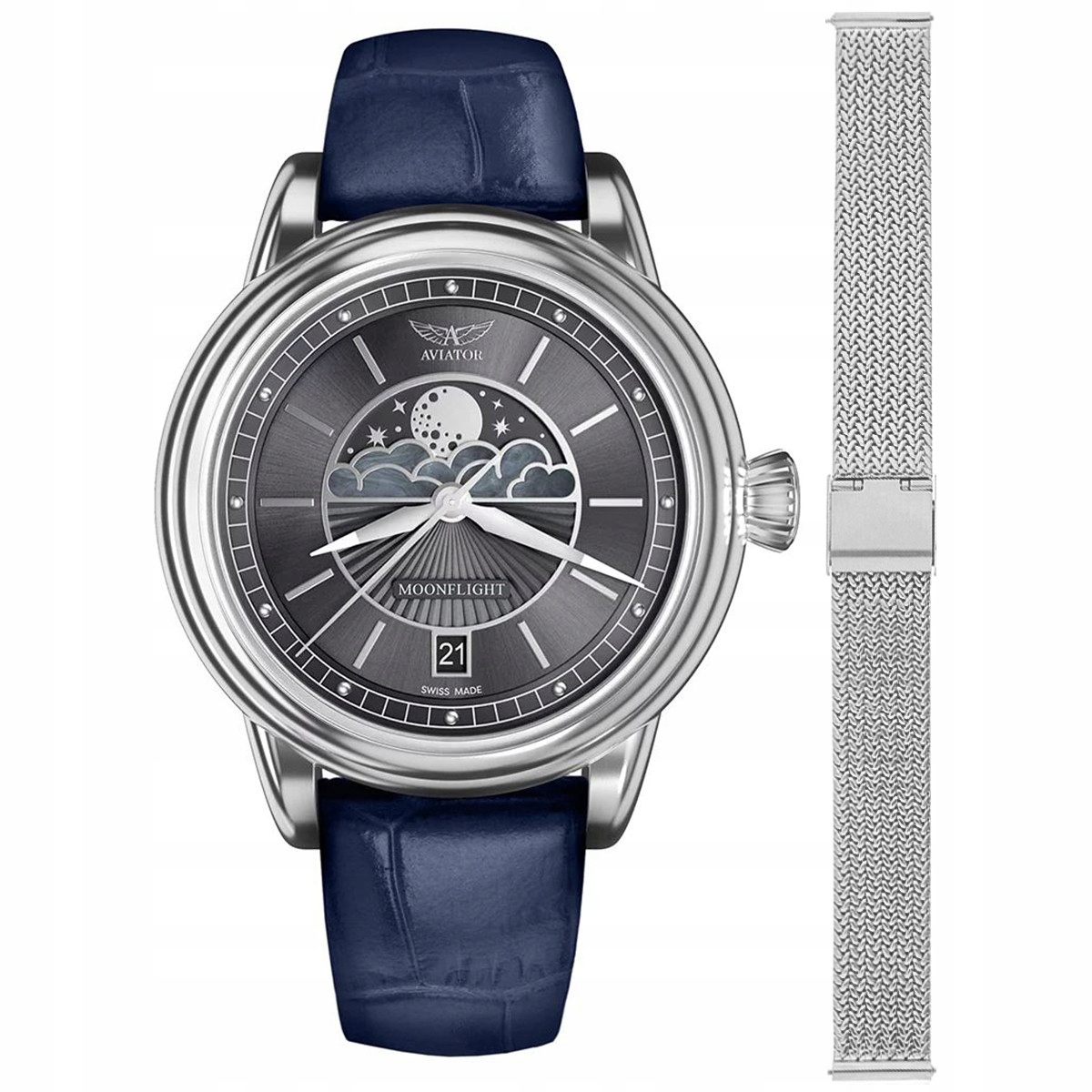 Dámské hodinky Aviator V.1.33.0.254.4.BLM-SET stříbrné