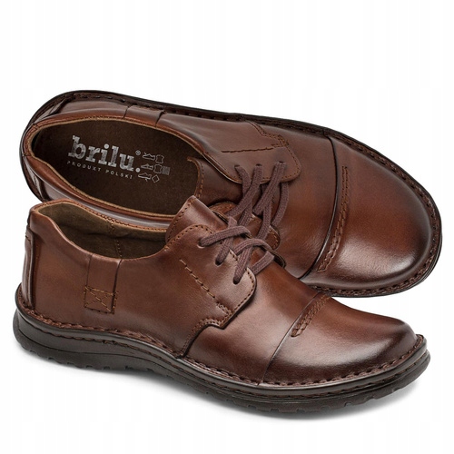 Brilu Polskie Męskie Skórzane Półbuty Tęgie Gilbert Brązowe 40
