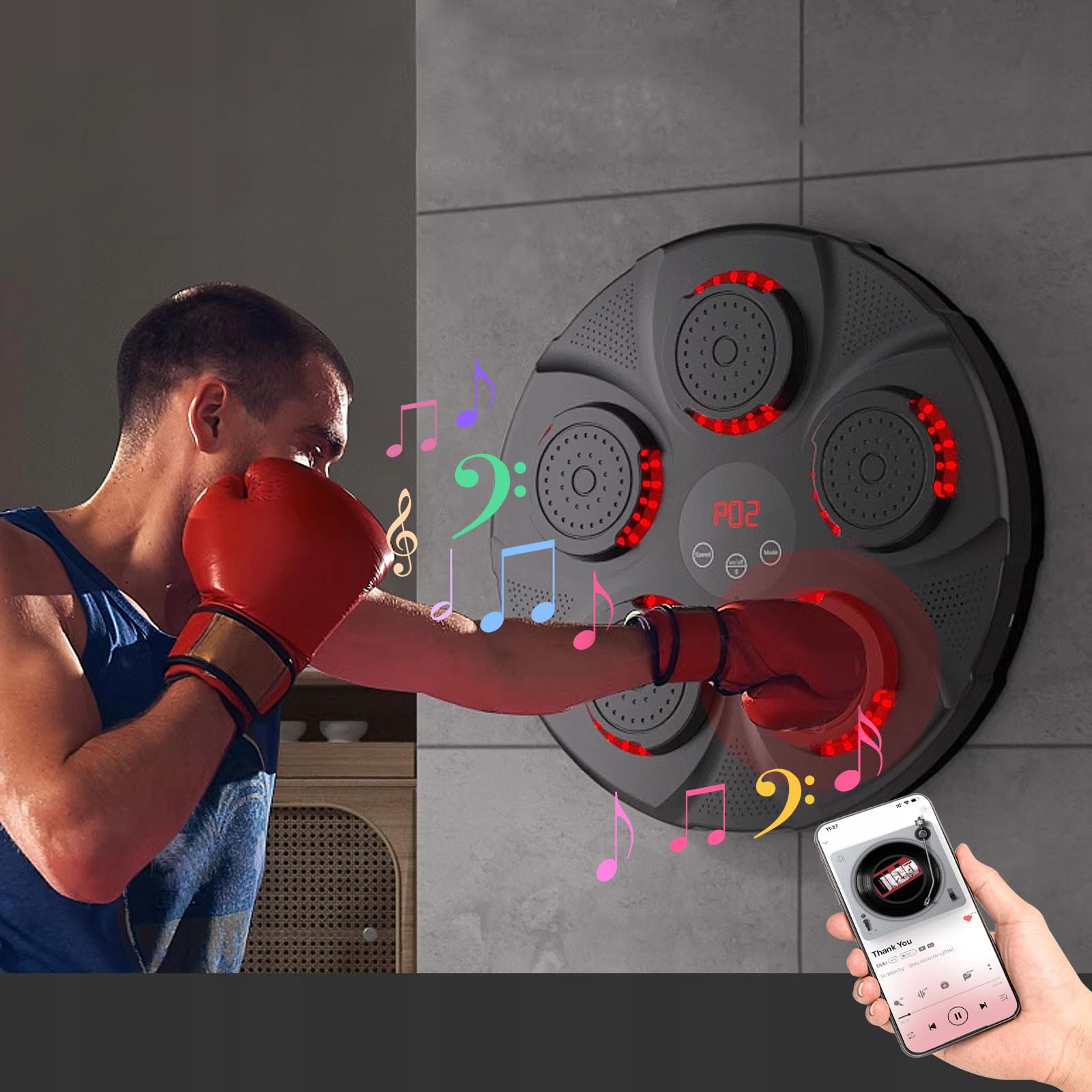 BLUETOOTH MUSIC BOXING MACHINE W TRENINGOWY ŚCIANA BOKSERSKA TARGET 9 MODES Model Smart Boxing Machine