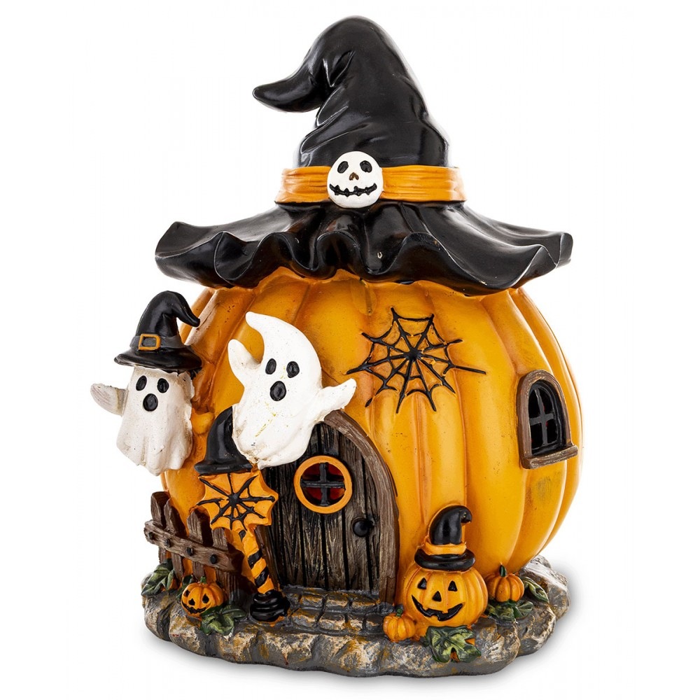 Led Dekorace Halloween Domeček Dýně S Kloboukem Oranžová Černá Ozdoba