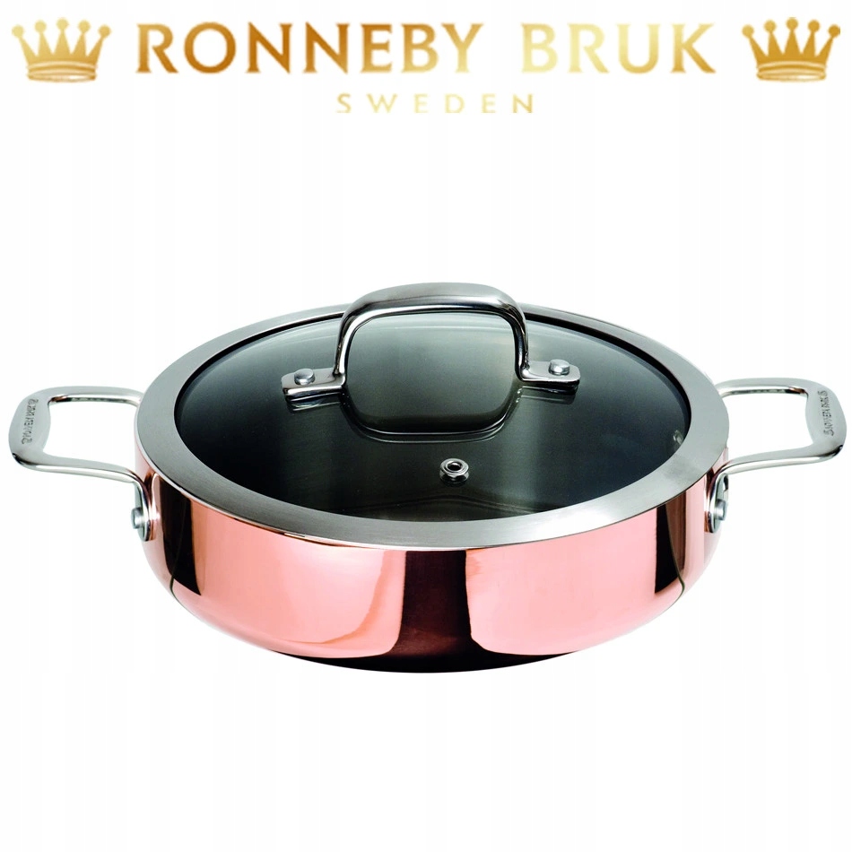 Medený kastról s pokrievkou a dvoma držadlami, 3L Ronneby Bruk