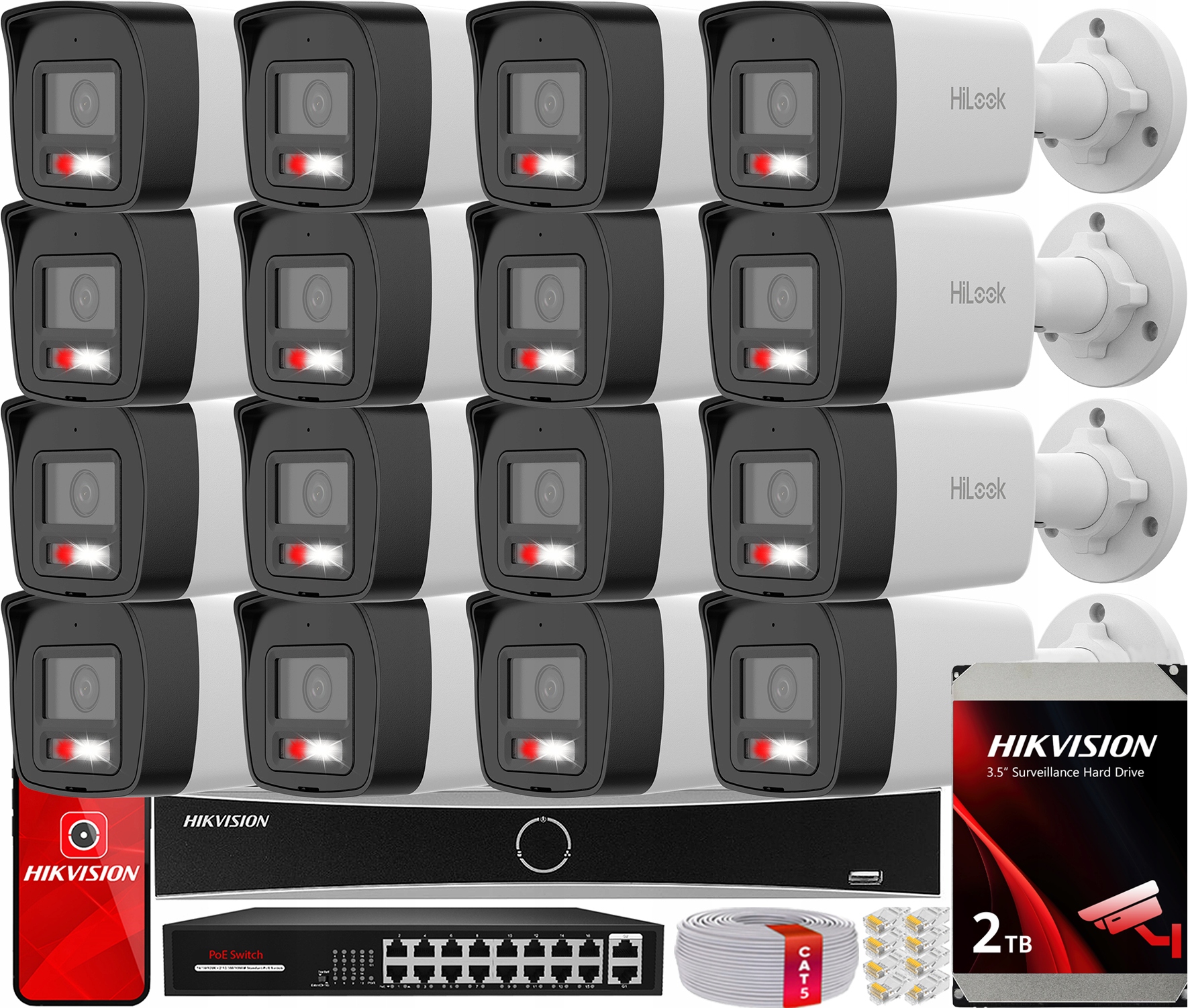 Sada pro monitorování Ip 16x IPC-B140HA-LUC 4Mpx Disk 2TB Hilook Hikvision