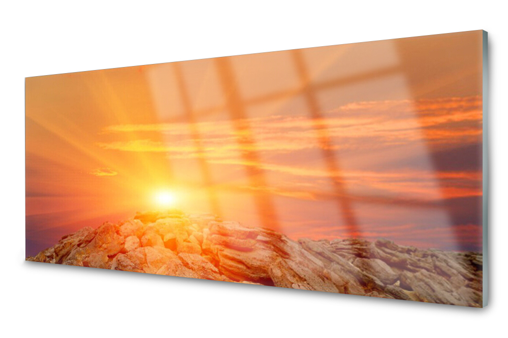 Sklenený panel do kuchyne Slnko Nebo Hora 125x50