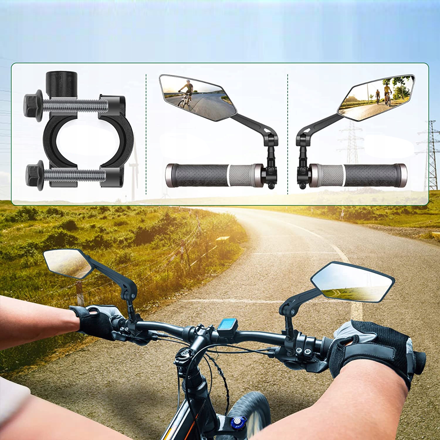 2 SZTUKI LUSTERKA ROWEROWEGO HD, REGULOWANE O 360° Model Lusterko Wsteczne