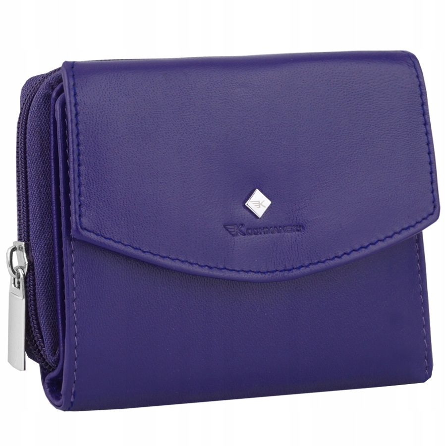 Kochmanski portfel damski skórzany mały fioletowy rozkładany z zapięciem
