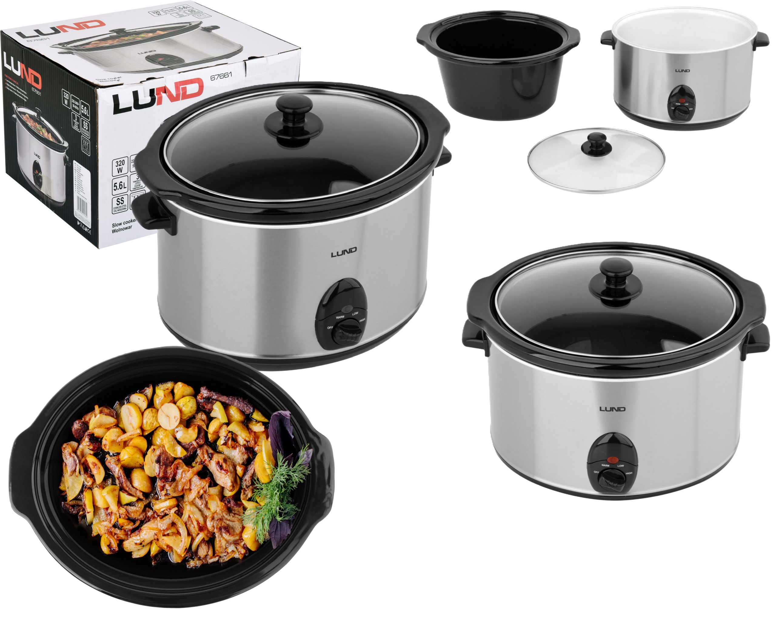 Pomalý Hrnec Keramický Slow Cooker 3 Režimy 5,6L 320W Inox Lund 67661