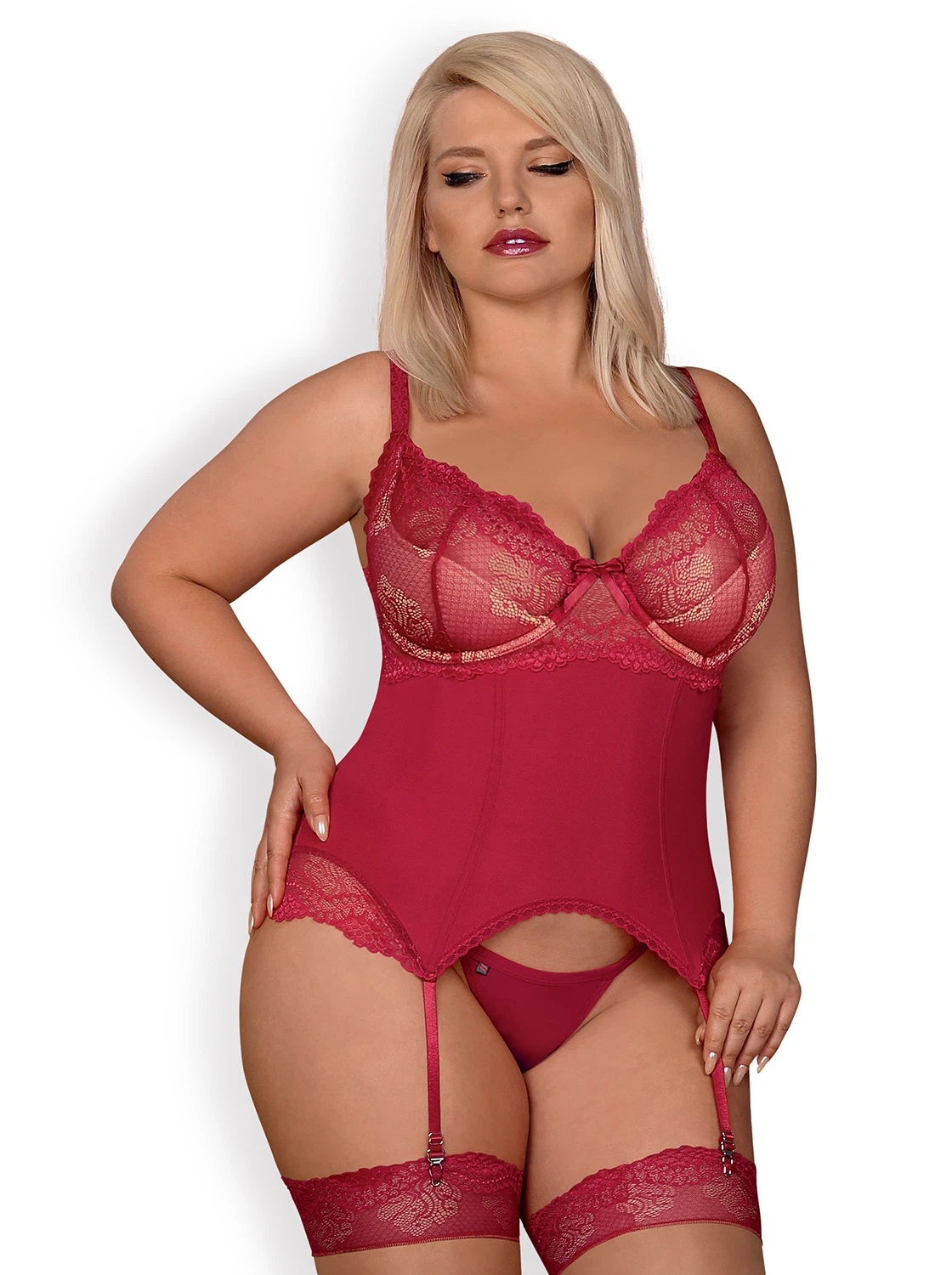 Obsessive korzet Rosalyne tanga Bonus! Červená, S/m