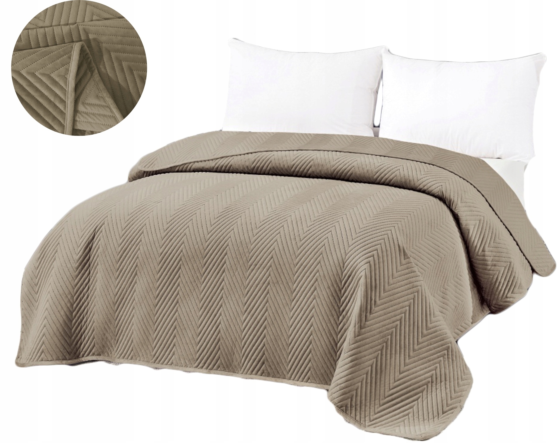 Narzuta Na Łóżko Kanapę Narożnik 200x220 Welur Velvet Pikowana Kolor Beżowy