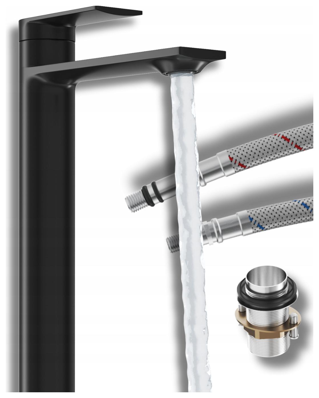 Vysoká umyvadlová baterie do koupelny stojící Černá baterie pro umyvadlo Cabo