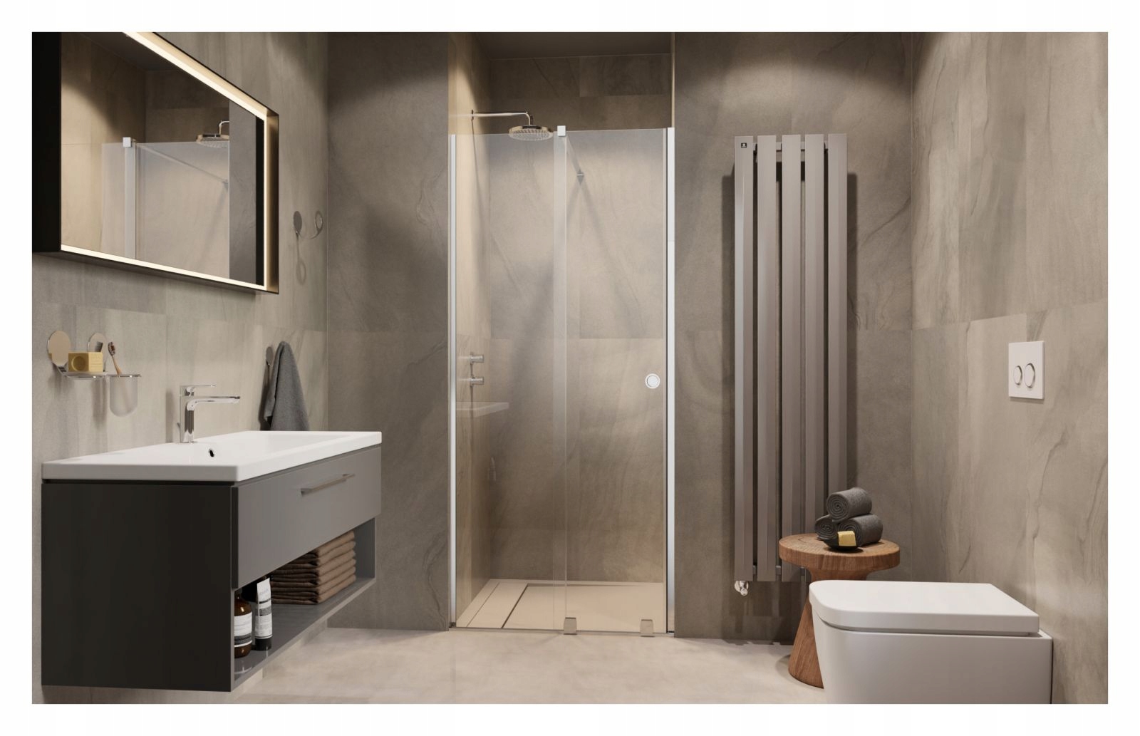 Drzwi prysznicowe wnękowe Furo DWJ RH 90 L czyste Wykończenie szkła przezroczyste