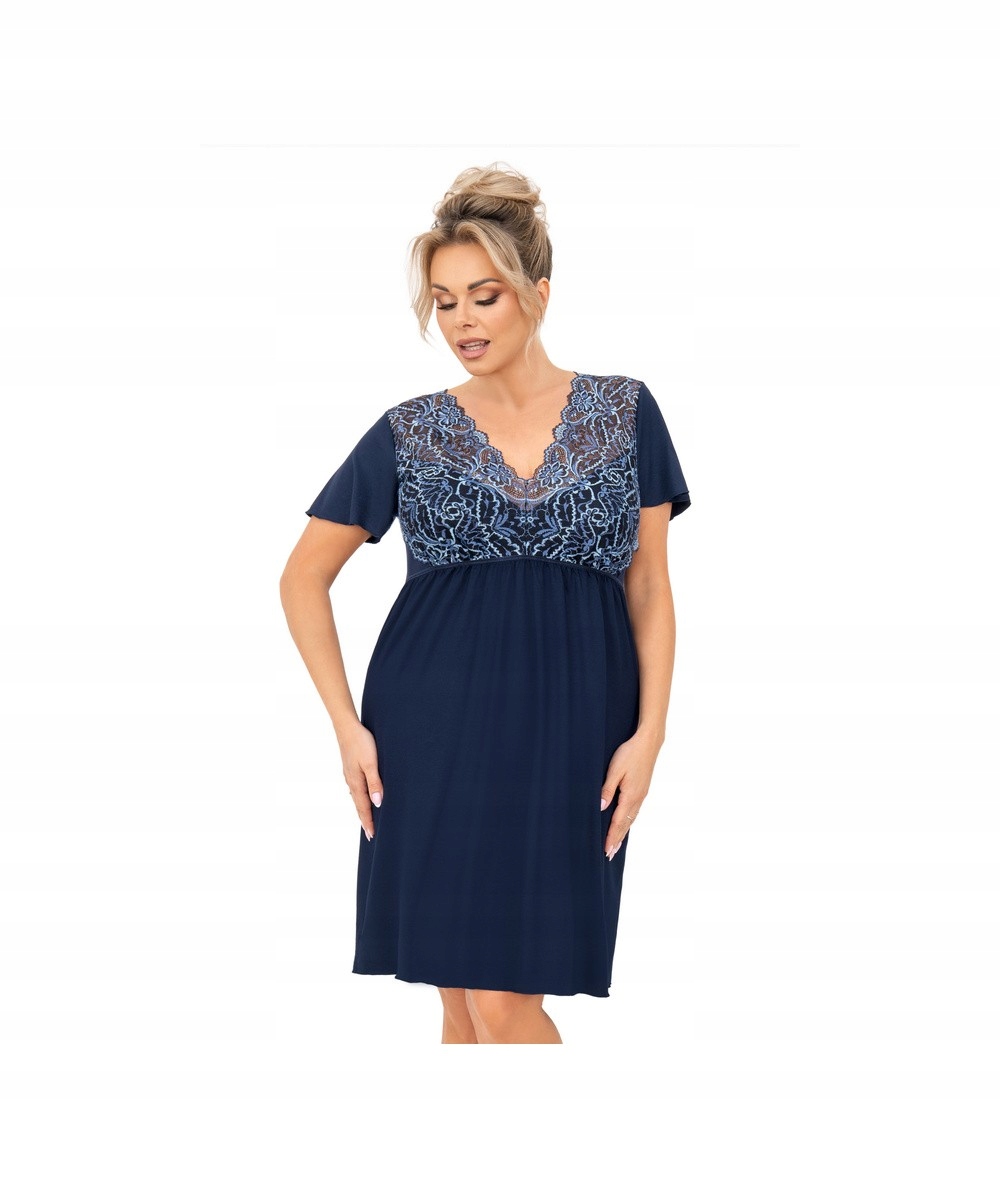 Košile Noční Melania Plus Size Donna vel . 5XL/50 Tmavě Modrá S Rukávy