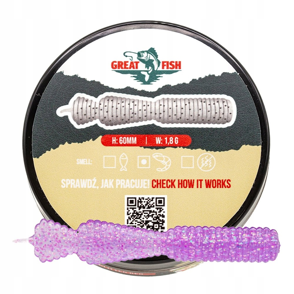 Great Fish GF2 Leech Shrimp Scent 60mm 1,8g Glitter Light Purple 10szt.