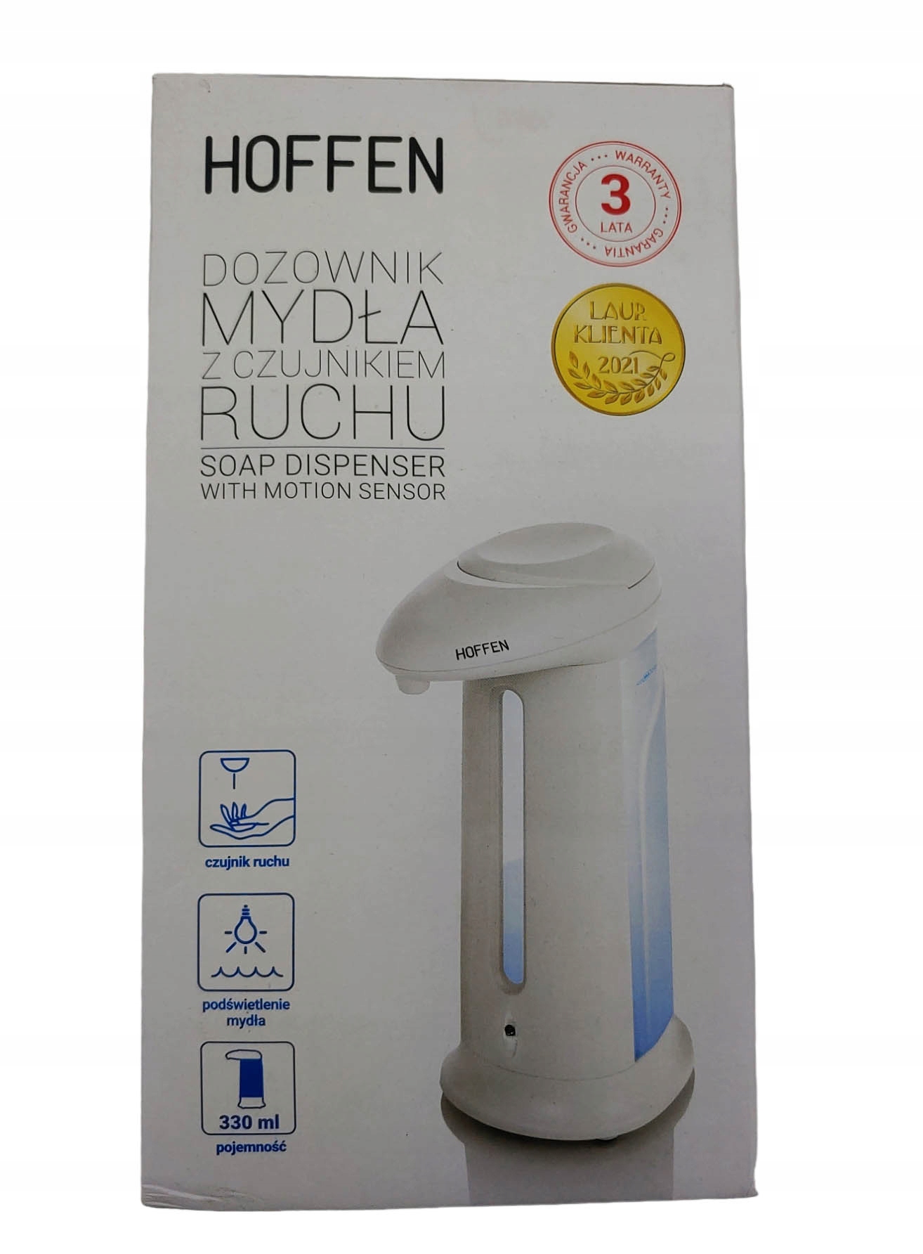 

Bezdotykowy dozownik do mydła stojący 330 ml biały