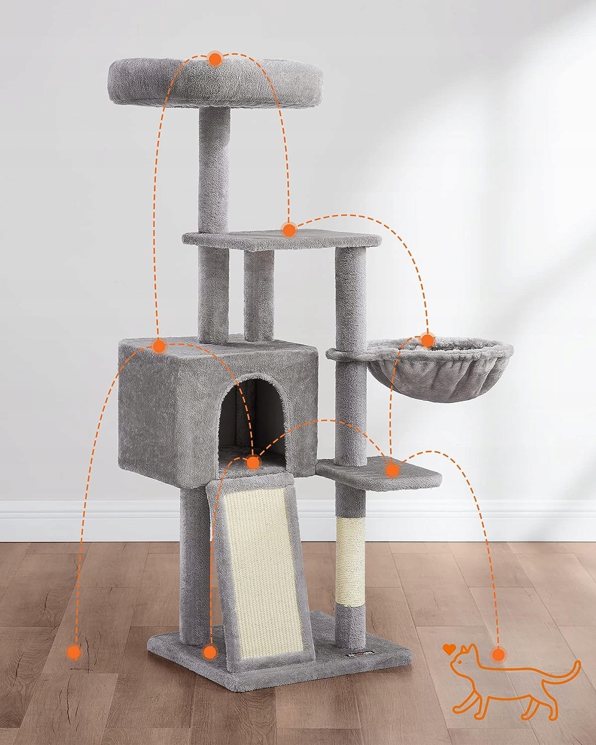 Levně Škrabadlo Pro Kočky Velké Pelíšek Věž Sloupek Domeček 4 Úrovně 135 cm