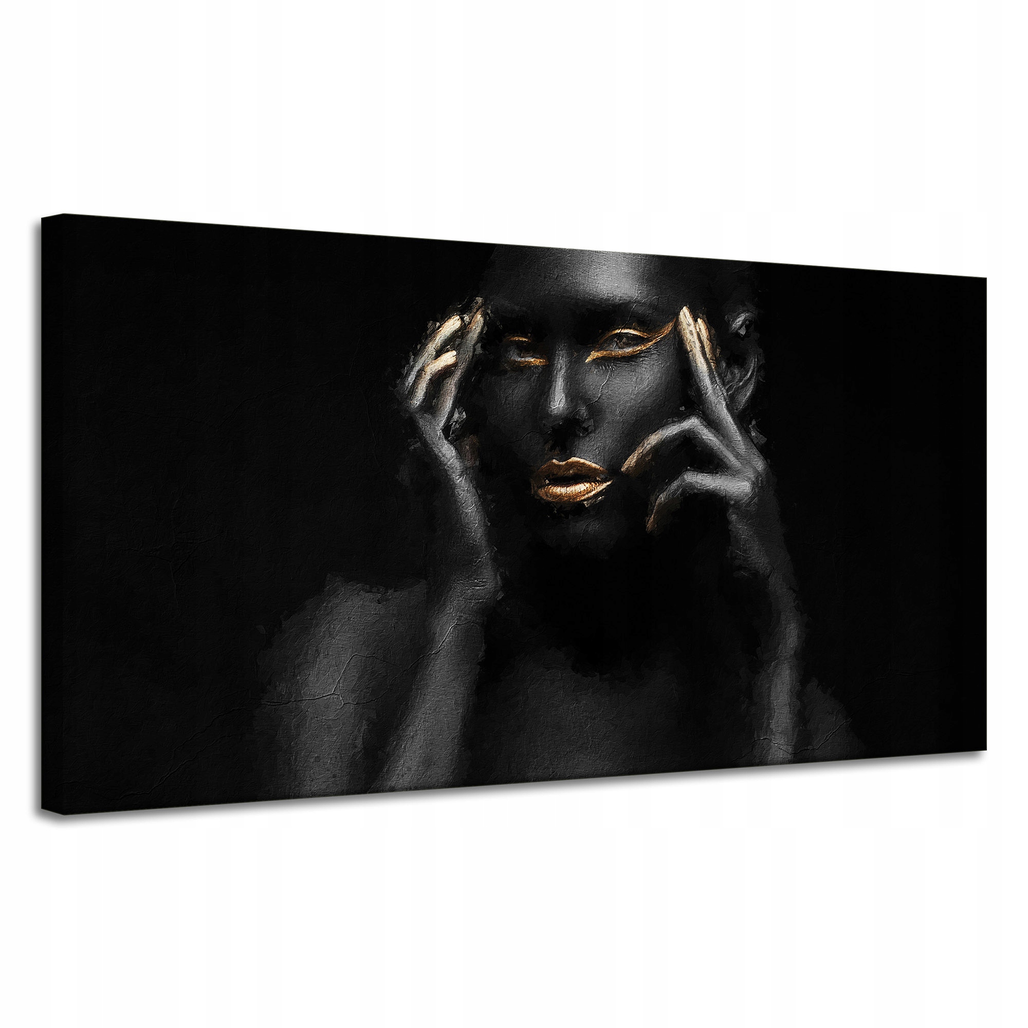 Obraz na plátně Černá žena Zlaté rty a oči 120x60 cm