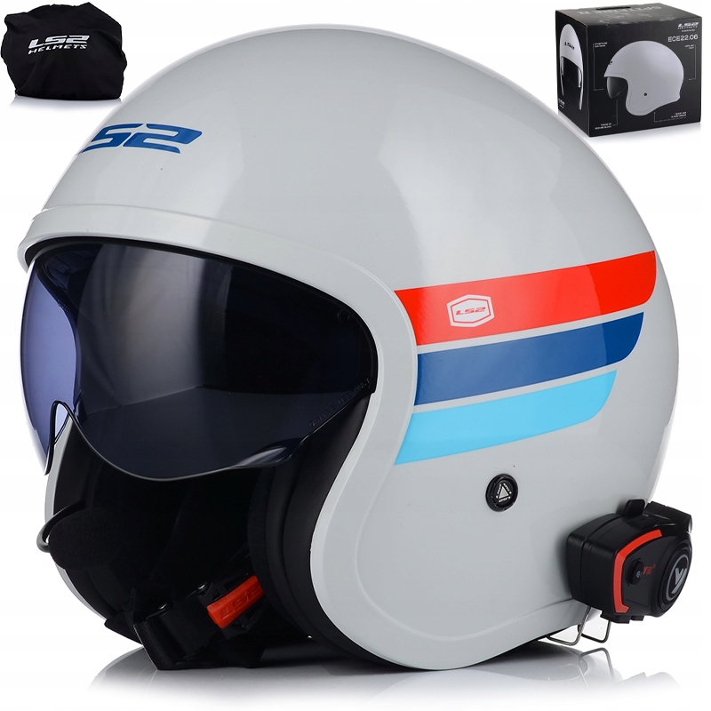 Motocyklová Prilba LS2 OF599 Spitfire Retro Biela Interkom 1ST Bluetooth