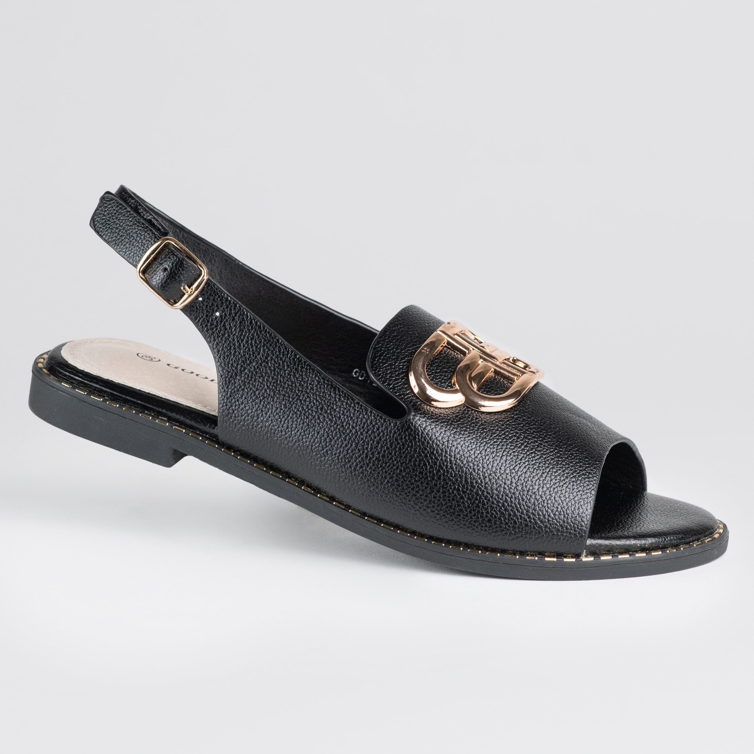 Dámské ploché sandály Goodin GD-FL882 z eko kůže, černé, lehké, nazouvací 39