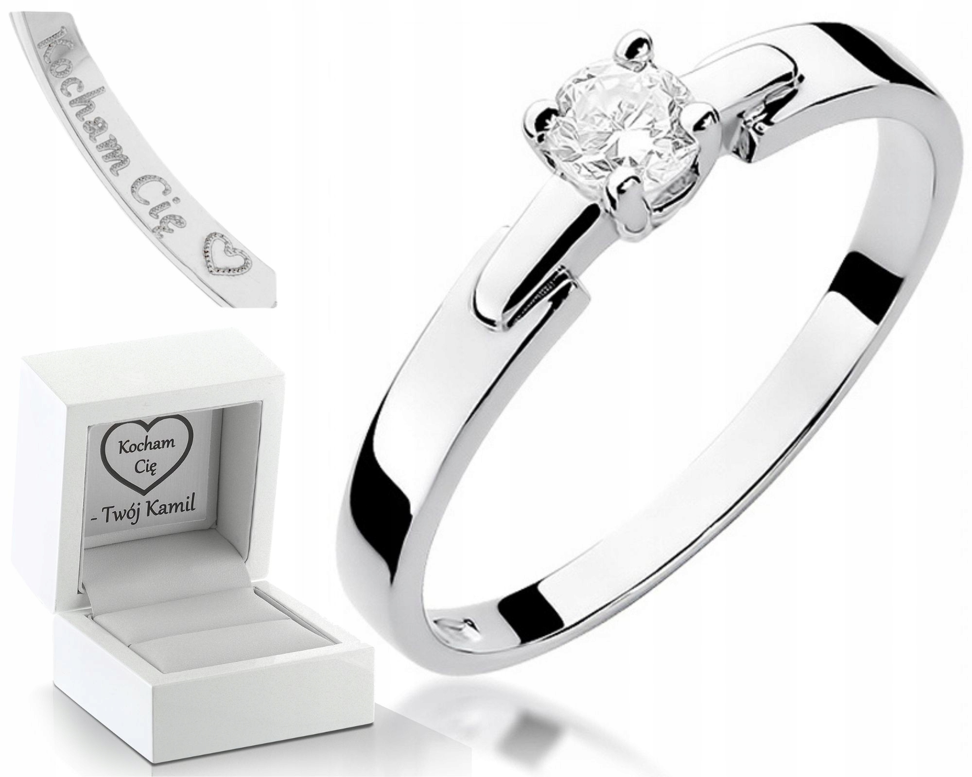 Prstýnek S Diamantem 0,20 Ct 585 Gravírování Bonus Pro Ženu