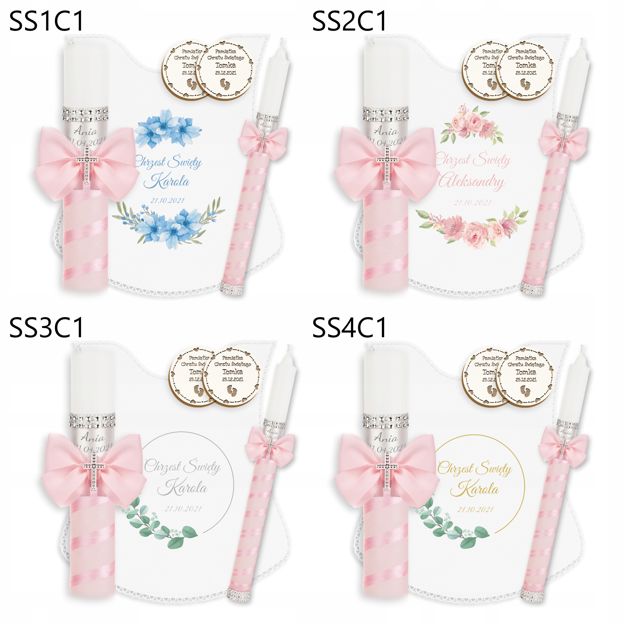 ŚWIECA NA CHRZEST SZATKA DO CHRZTU 2 x MAGNESY Pamiątka Chrztu Świętego Okazje chrzest