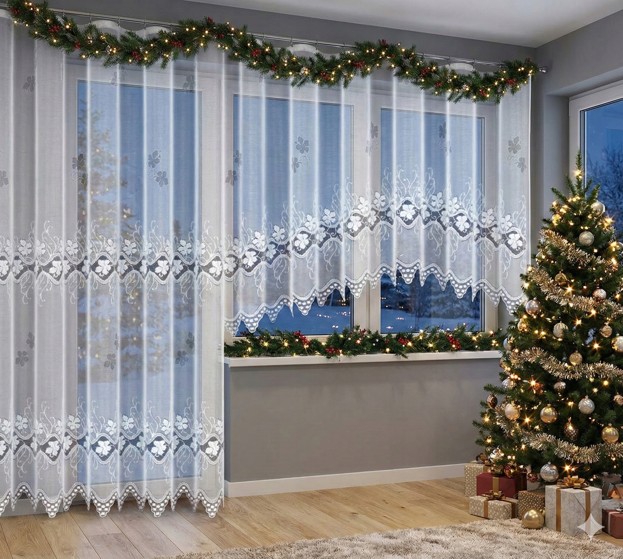 Komplet balkonowy zestaw firan balkon Polska Produkcja Białe firany gotowe