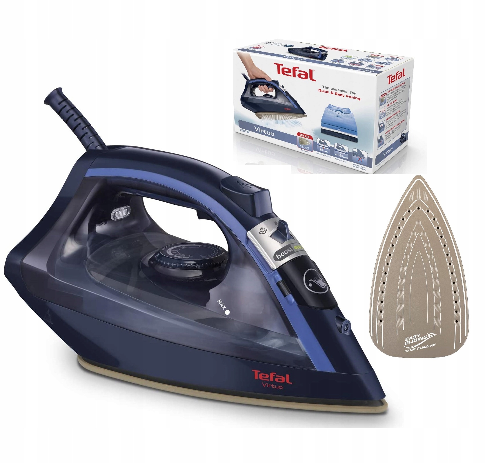 Żelazko parowe Tefal 2000W Blokada kapania Niebieskie Mocne Lekkie Poręczne