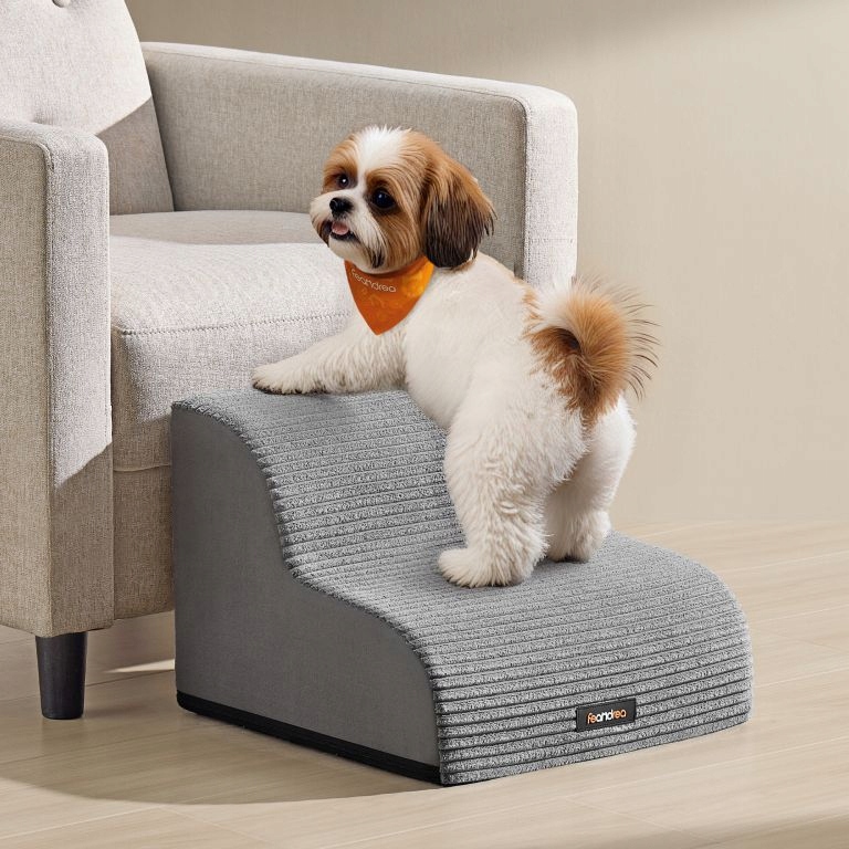 Schody pro psy s protiskluzem, šedé, 2 stupně, 40x40x30 cm