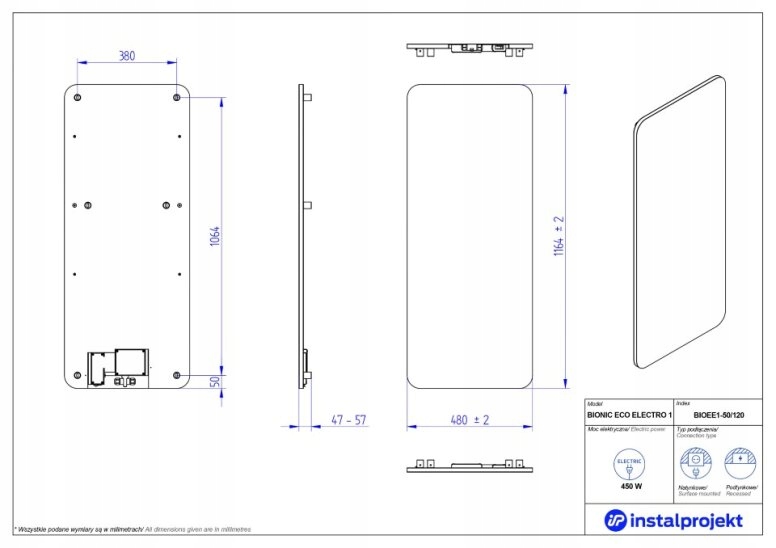 INSTAL PROJEKT BIONIC 1 elektryczny 50x120cm Marka Instal Projekt