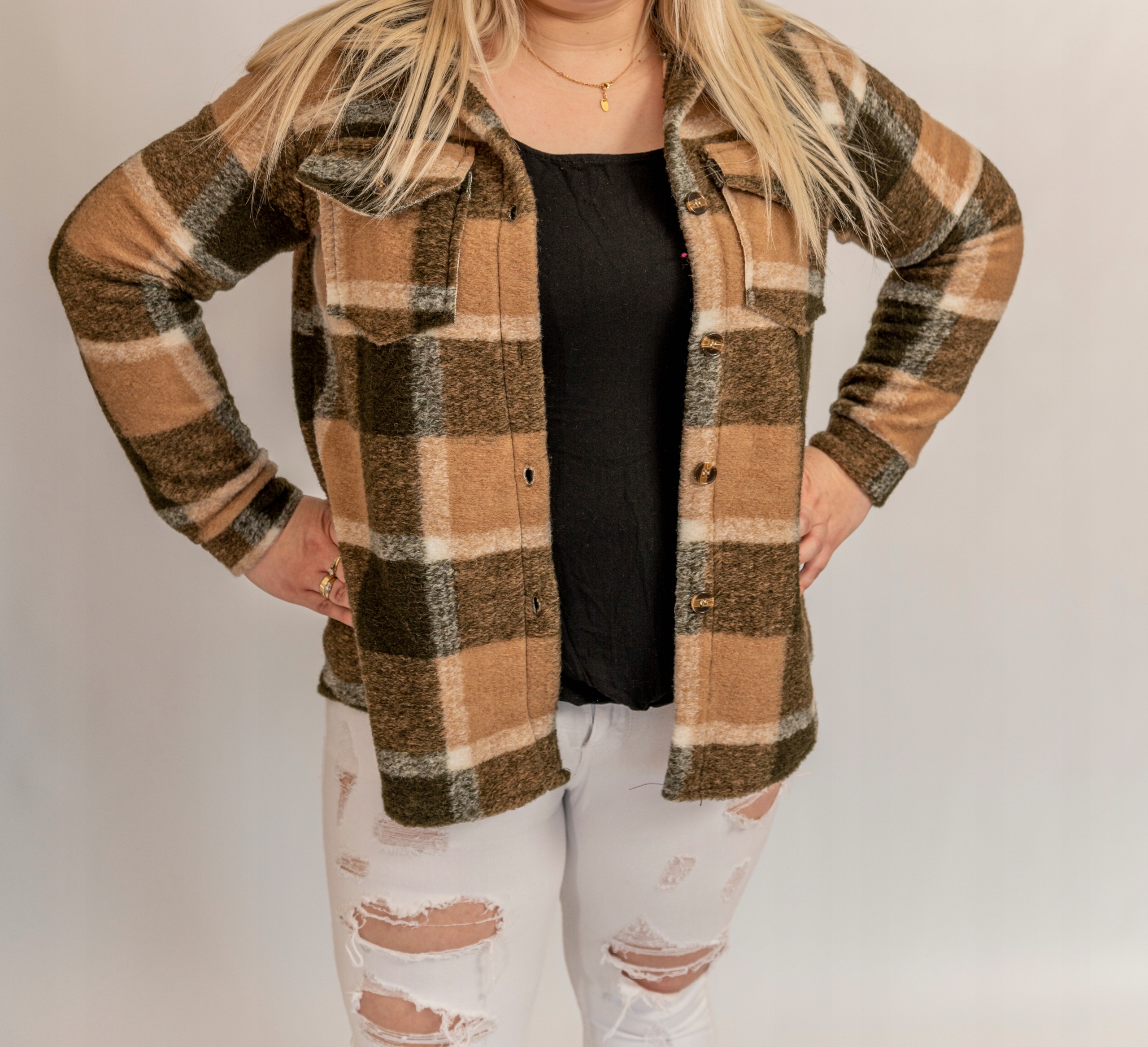 KURTKA/ KOSZULA W KRATĘ | JESIEŃ WIOSNA 2021 Dekolt kołnierzyk