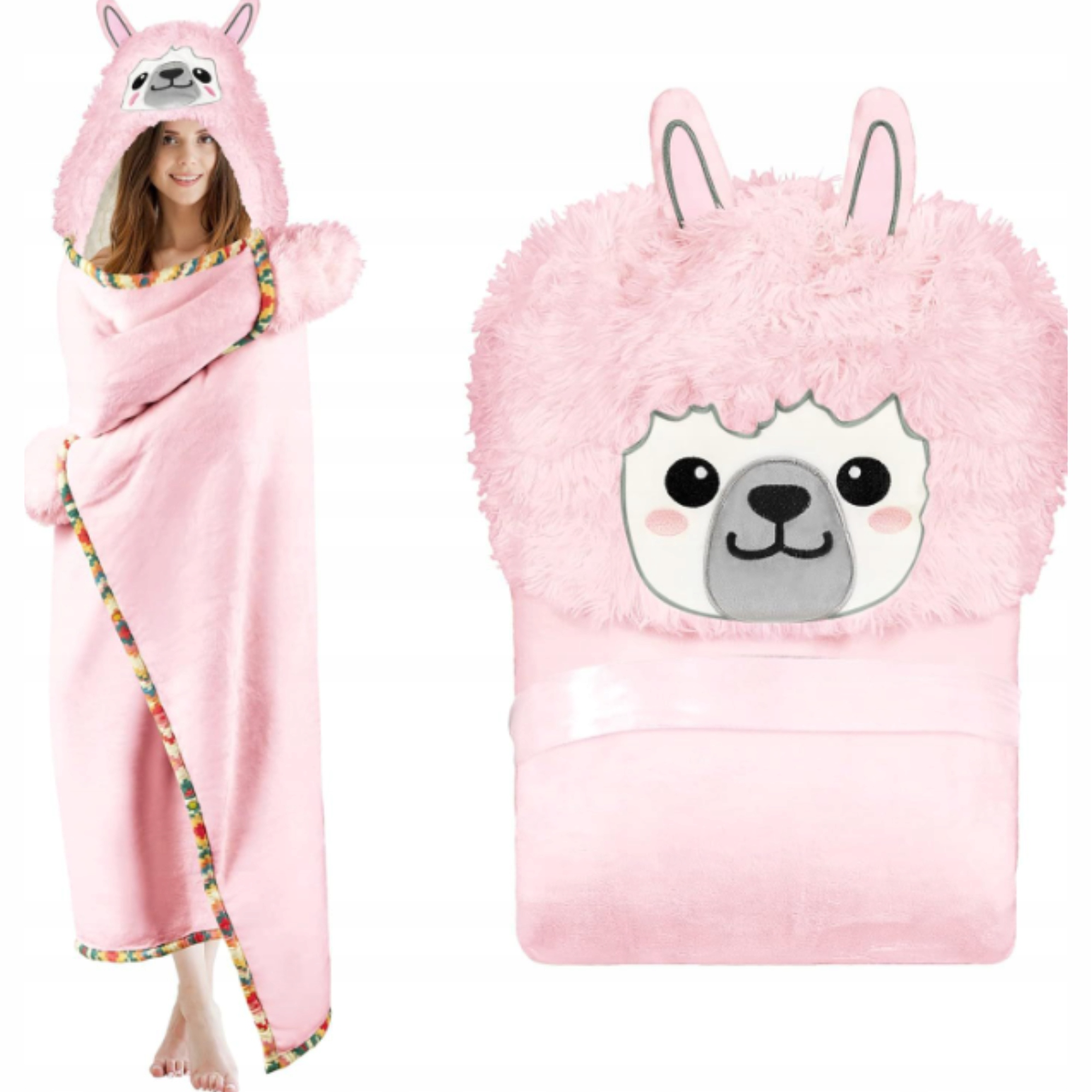 Hrubá Mikinová Deka Deka S Kapucí A Rukávy Růžová alpaka Vánoce Dárek