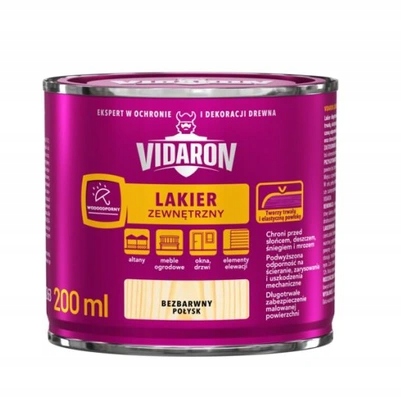 Lakier zewnętrzny do drewna 200ml VIDARON