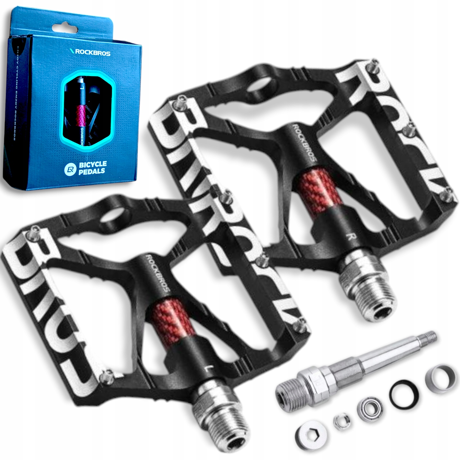Rockbros Pedały Platformowe Rowerowe Mtb Z Pinami Łożyska Maszynowe Alu