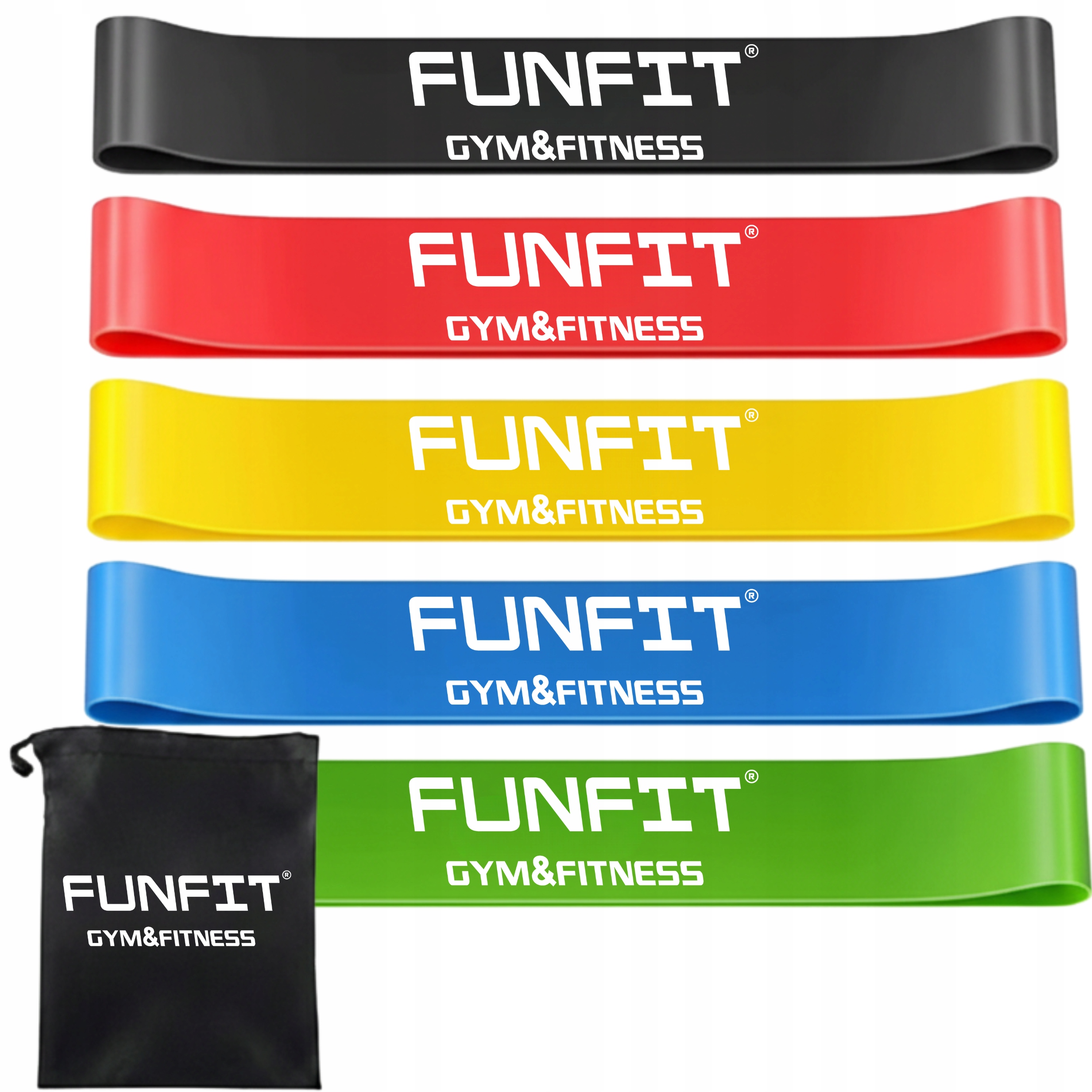 Zestaw taśm do ćwiczeń 5szt. guma do treningu i fitnessu +torebka Funfit