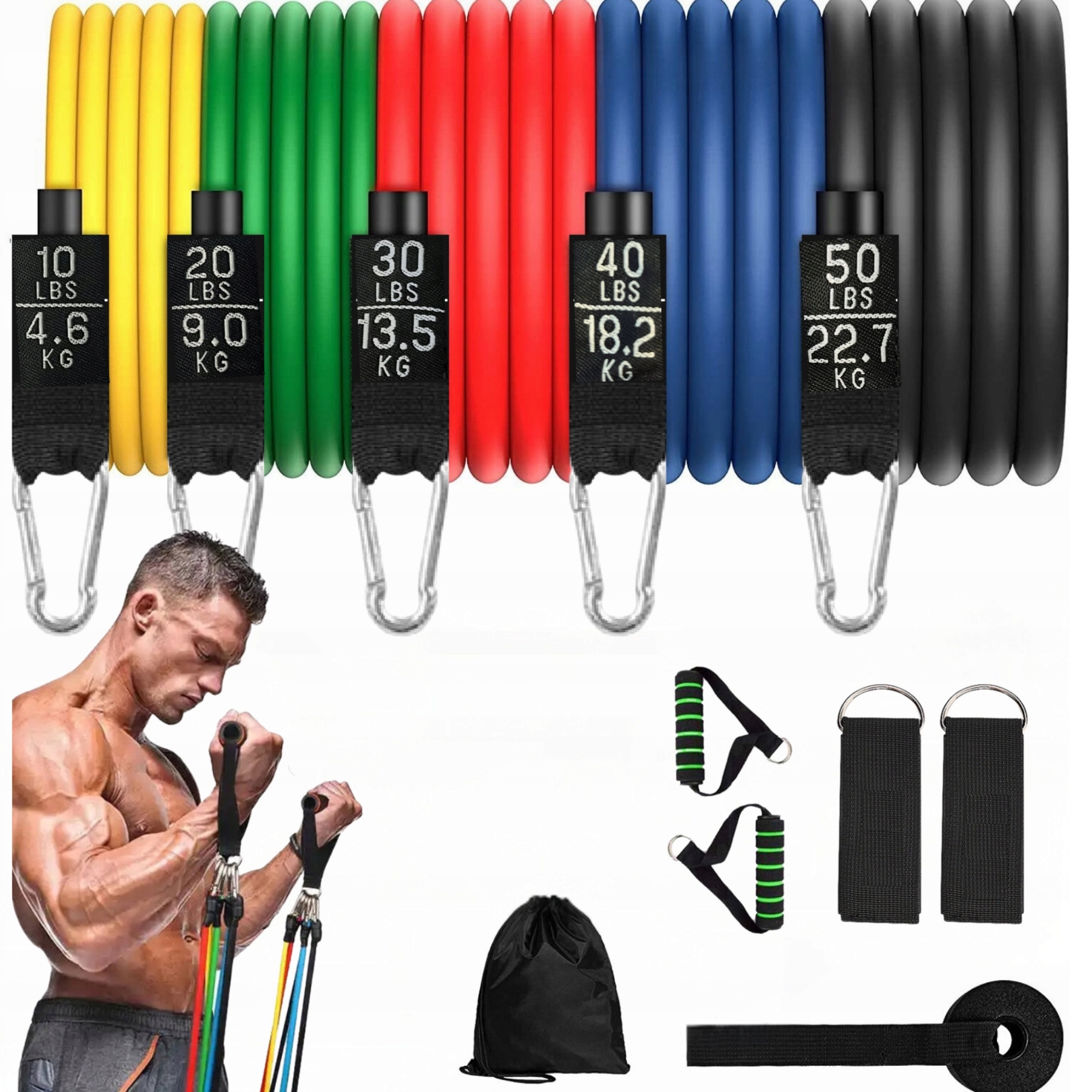 Gumy Oporowe Gumy Do Ćwiczeń Zestaw 5 Gum 4,6-68,2KG Uchwyty Ekspander